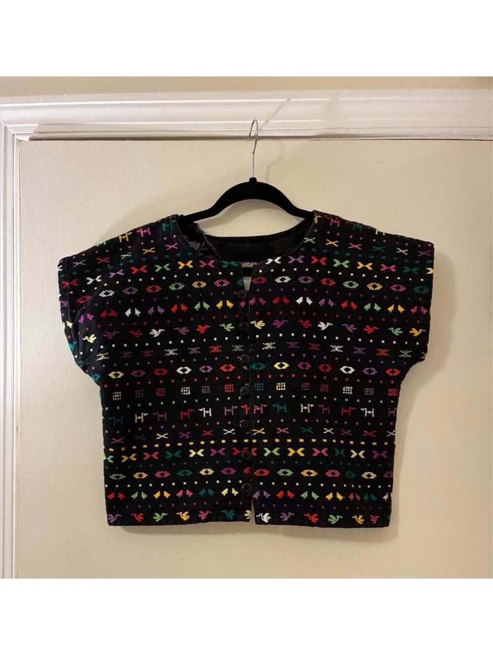 Utatlan Hand Loomed Cotton Embroidered Vest Black